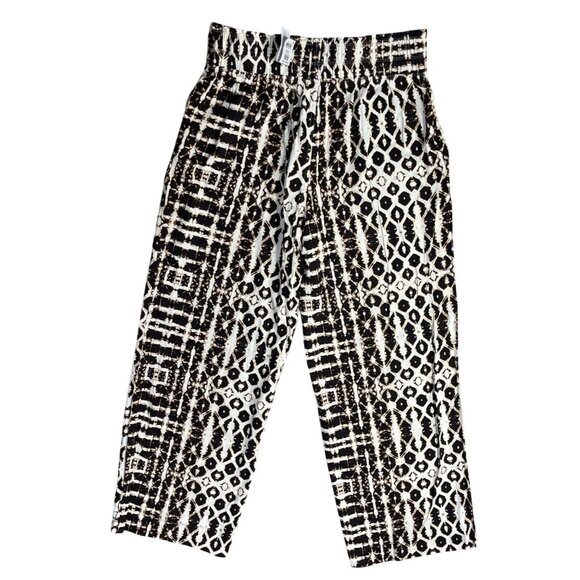 New INC Global Traveler Pants Wide Leg Size L Large Linen Blend Black Cream - Picture 2 of 10